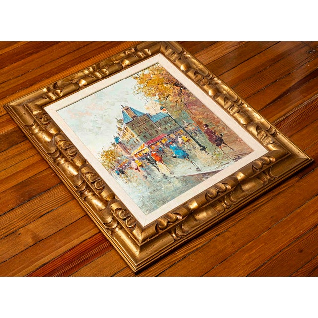 Vintage Parisian Boulevard Oil Painting by Rocco in Ornate Gilt Frame For Sale - Image 10 of 16