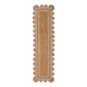 Light Blue Jute Scallop Handmade Bohomian Runner Rug 2.5x6