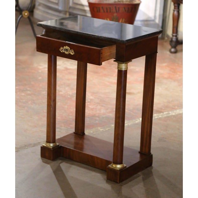 19th Century French Empire Marble Top Mahogany Console Table With Drawer For Sale - Image 9 of 12