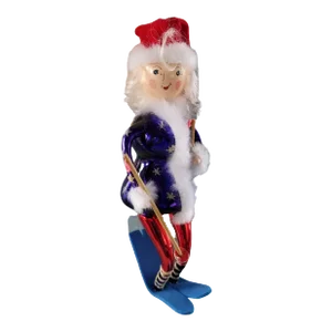 Vintage Artisan Crafted Blown Glass Snow Skier Christmas Ornament