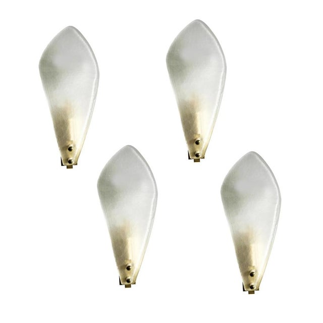Venetian sanded “leaf” murano glass wall sconces.set of two. classical venetian leaf, made in trasparent andsanded. The...