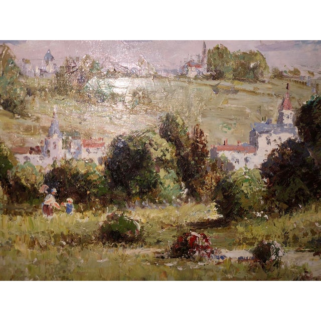 Late 20th Century Large Impressionistic European Village Landscape Oil Painting in Custom Gold Frame For Sale - Image 11 of 18