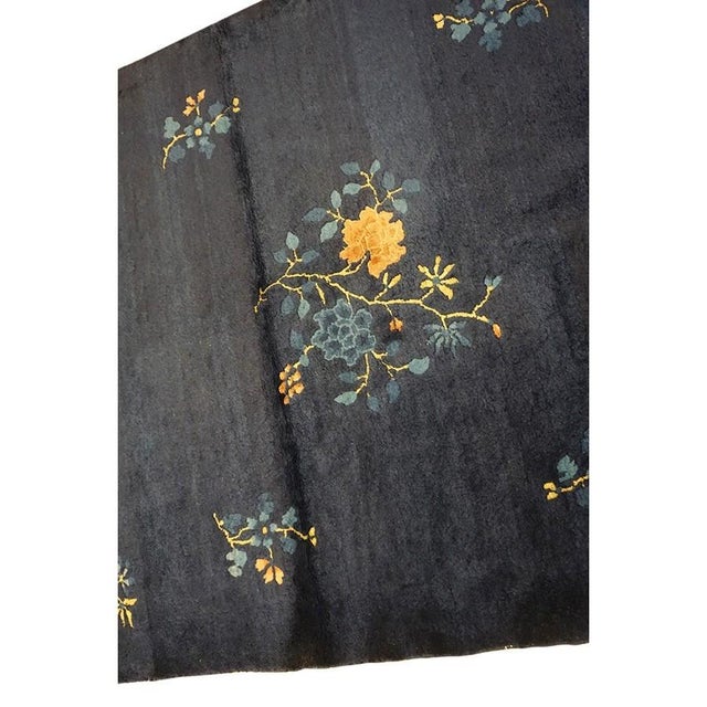 1920s 1920s Antique Traditional Floral Chinese Peking Hallway Runner Blue Knotted Rug For Sale - Image 5 of 7