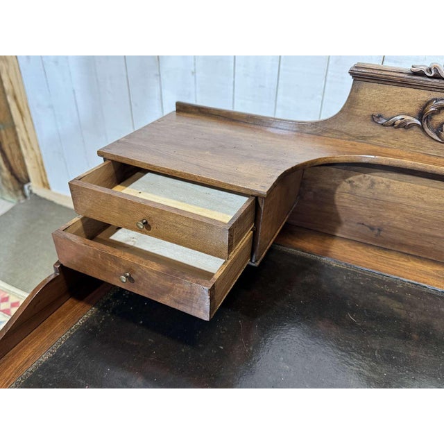 Brown Antique Louis XVI Style Desk in Walnut with Leather Top, 1800s For Sale - Image 8 of 18