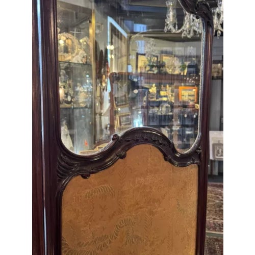 Antique Art Nouveau French Style Three Panel Dressing Screen With 3 Glass Panels For Sale - Image 10 of 11