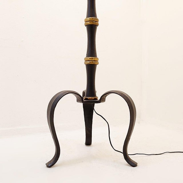 Tripod Floor Lamp in Wrought Iron and Brass with Bamboo-Style Stem For Sale - Image 5 of 16