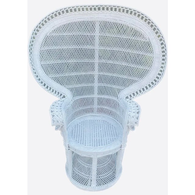 White 1970s Bohemian Vintage Handcrafted White Wicker/Rattan Emmanuelle Peacock Chair For Sale - Image 8 of 8