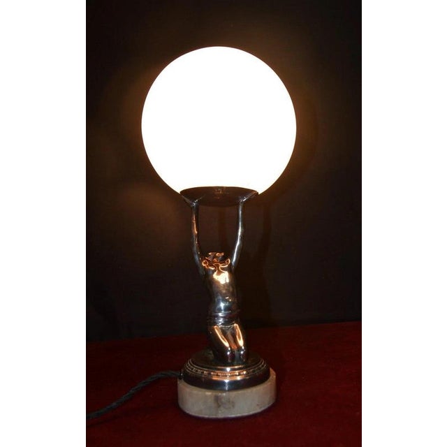 French Art Deco Chrome Figural Dancer Lamp with Opaline Glass Globe, 1930s For Sale - Image 15 of 18