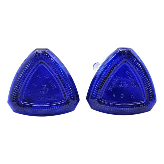 Blue Pair of Tall Cobalt Blue Art Glass Bottles, Sculptural Cone Forms For Sale - Image 8 of 9