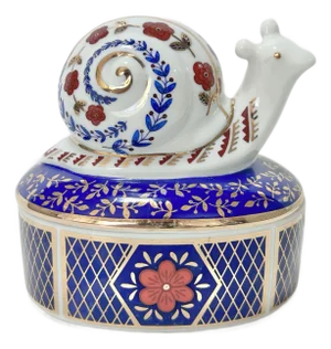 Vintage Porcelain Snail Trinket Box – Cobalt Blue & Gold Decorative Jewelry Box