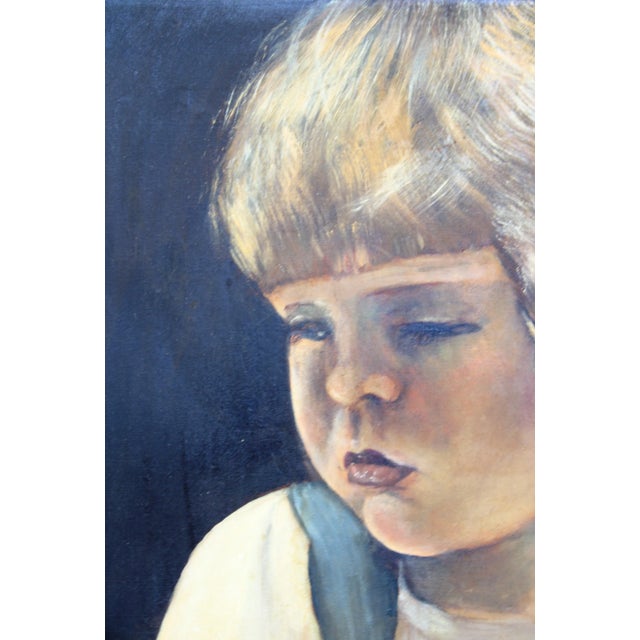 Mid-Century Modern Mid-20th Century Framed Antique Oil on Canvas Portrait of a Young Girl For Sale - Image 3 of 6