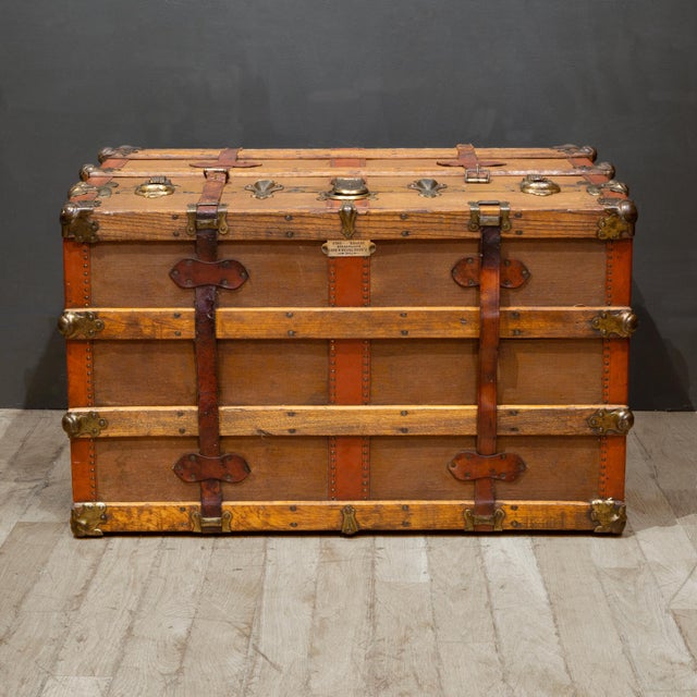 Victorian Late 19th A. E Meek Leather and Wood Cabin Trunk c.1880-1899 For Sale - Image 3 of 13