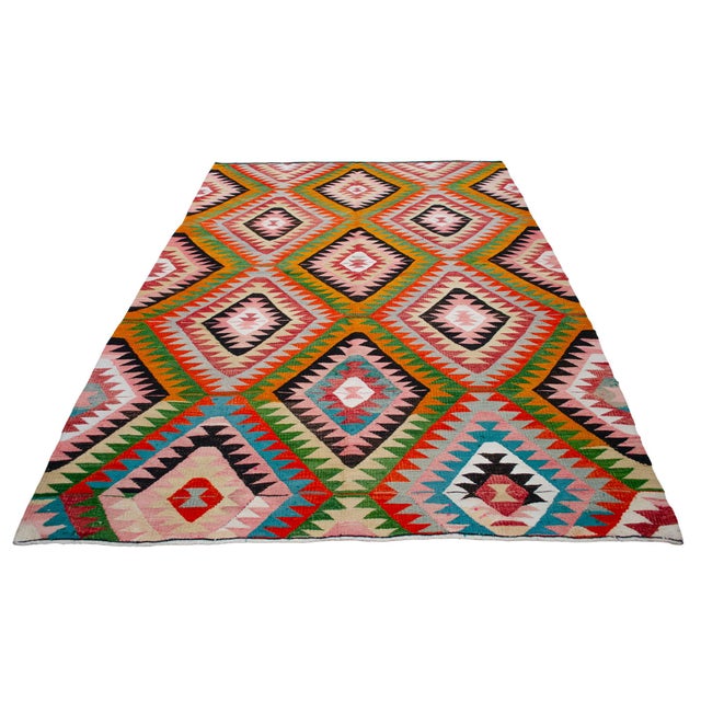 1970s Vintage Turkish Rug Kilim, Handwoven Primitive Tribal Statement, Bohemian Area Rug - 6′4″ X 9′4″ For Sale - Image 5 of 14