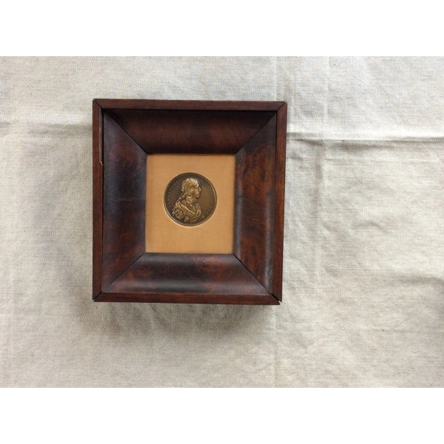 Antique French Bronze Portrait Medallions of Louis Xiii, Framed Walnut Shadow Boxes, For Sale - Image 4 of 8