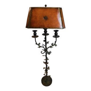 1990s Vintage Maitland Smith Wrought Iron Verdigris Floor Lamp For Sale