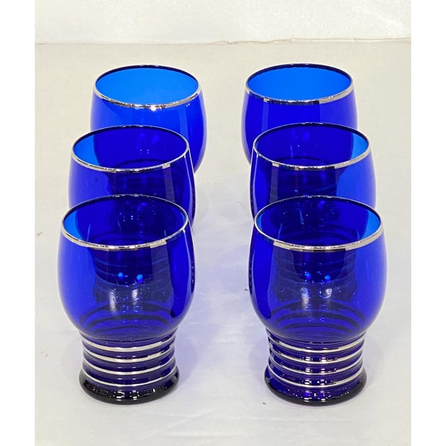 Mid 20th Century Art Deco Era Cobalt Blue Glass Barbell Martini Cocktail Shaker Set From France For Sale In Austin - Image 6 of 11