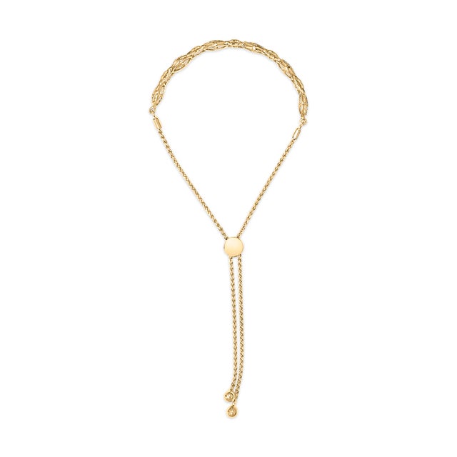 Contemporary 14K Yellow Gold Plated .925 Sterling Silver Diamond Accent Alternating Marquise Shape and Heart Links Bolo Bracelet - Adjustable 6" to 9" For Sale - Image 3 of 6