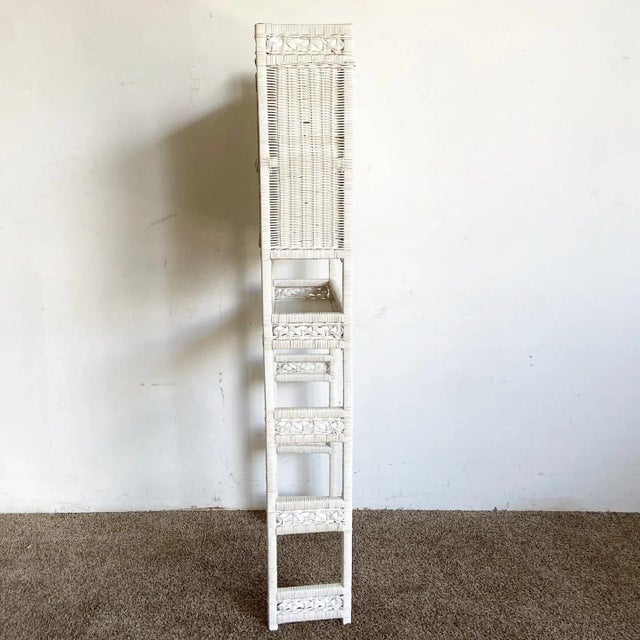 White Boho Chic White Rattan and Wicker Bathroom Storage Etagere For Sale - Image 8 of 11