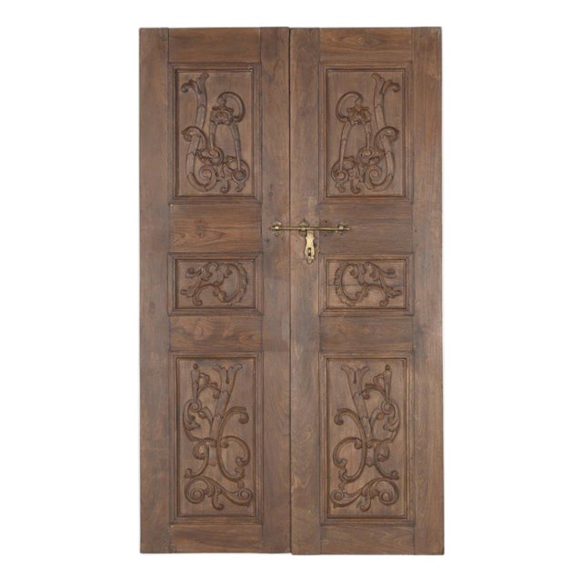 Antique Indian Carved Teakwood Door, C. 1900-20 For Sale