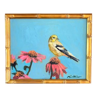 “Goldfinch on Flower “ an Original Framed Painting by Michelle Heimann For Sale