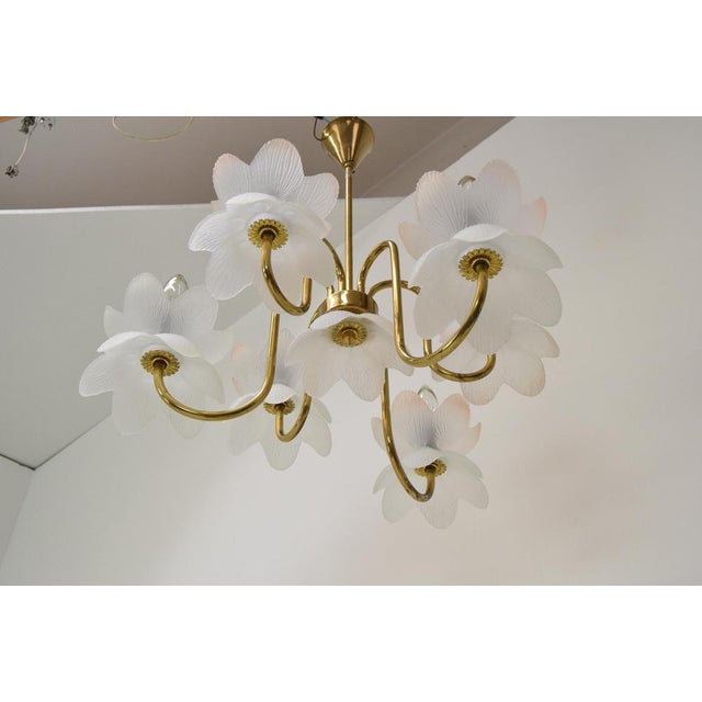 Metal Mid-Century Glass Chandelier, 1970s For Sale - Image 7 of 14