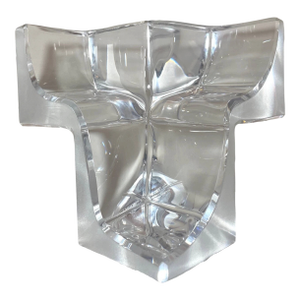 1990s Daum Three Section Cubist Clear and Frosted Crystal Vide Poche Bowl Sculpture