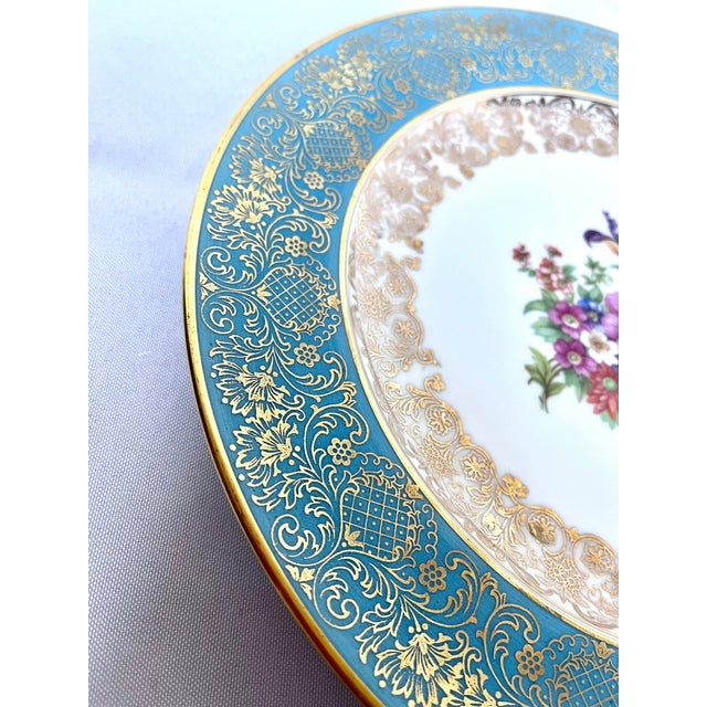 Ceramic Vintage 1930s Rosenthal Germany Turquoise & Gold Encrusted Porcelain Dinner Plate For Sale - Image 7 of 8