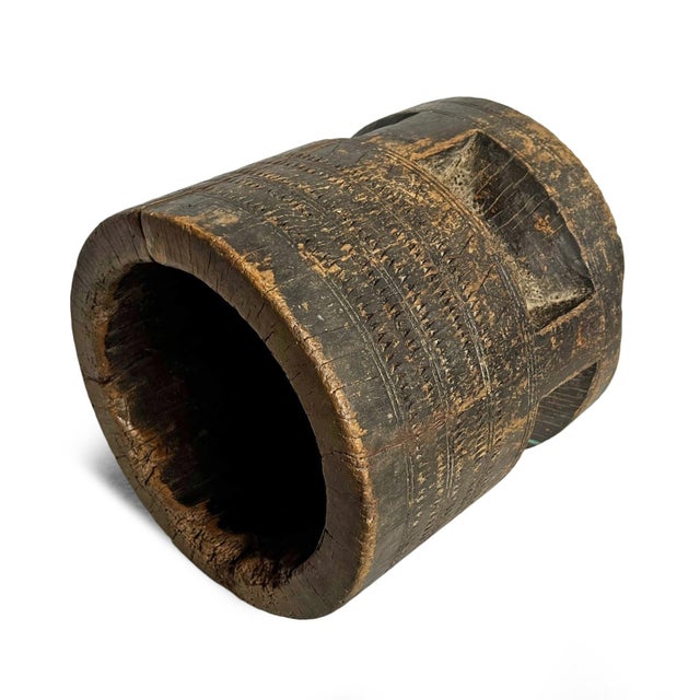 Vintage Wood Pestle Pot India For Sale - Image 4 of 5