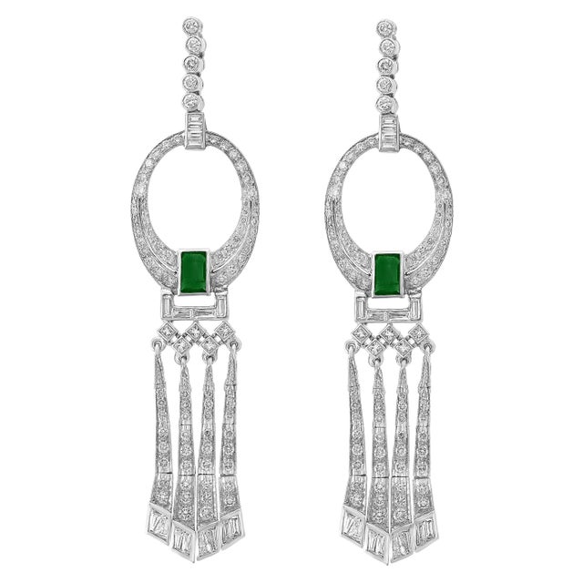2 Carat Colombian Emerald Cut Emerald Diamond Drop / Cocktail Earrings Platinum For Sale - Image 15 of 18