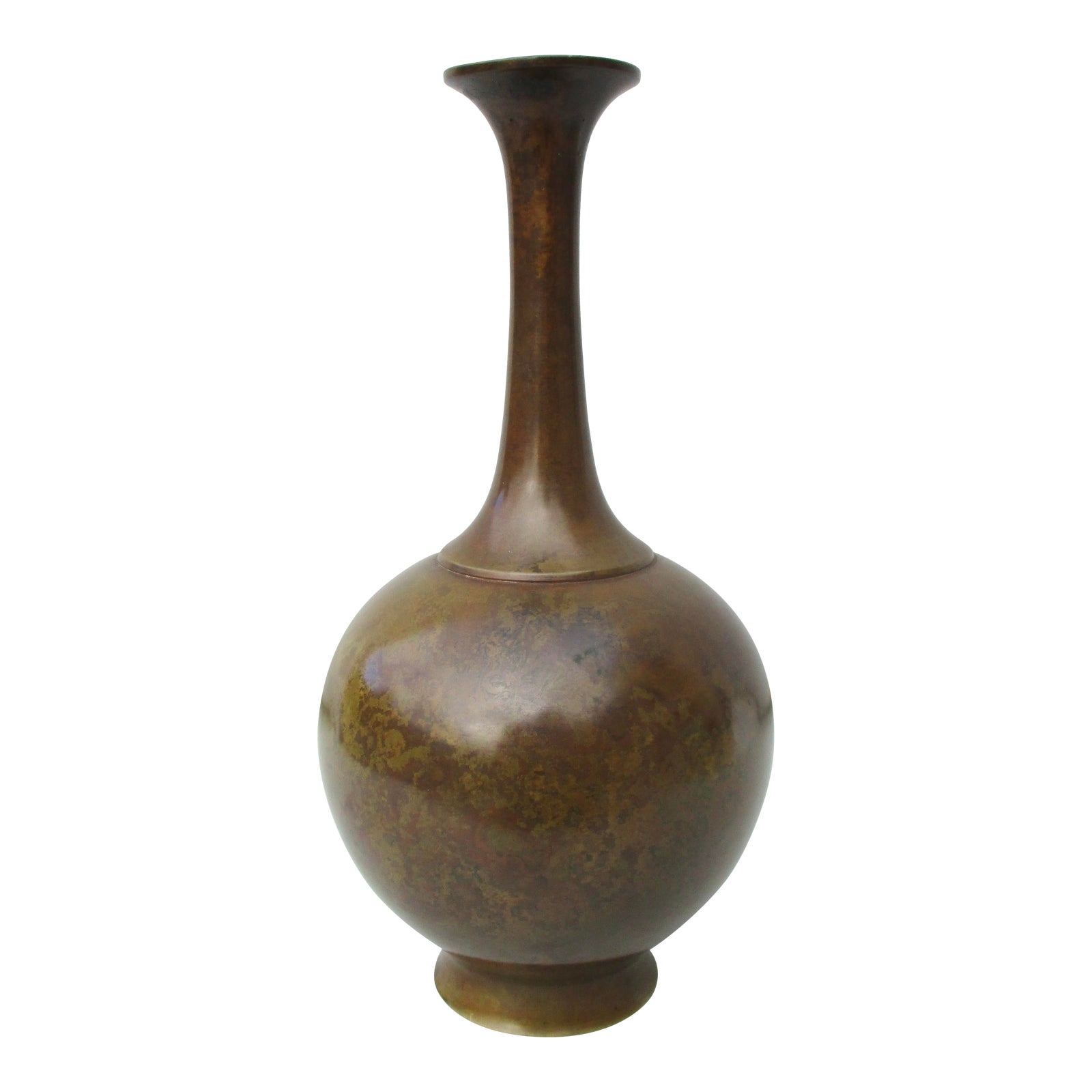 Mid-Century Japanese Bronze Long Neck Vase | Chairish