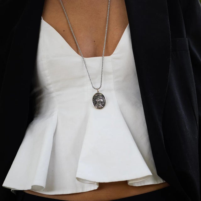 Contemporary Silver Warrior Goddess Medallion Necklace For Sale - Image 3 of 12