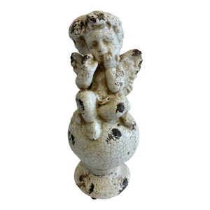 Vintage Crackle Glaze Ceramic Cherub Statue