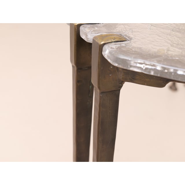 Metal Brutalist Wrought Bronze Coffee Table with Lead Crystal Glass Top by Lothar Klute, 2005 For Sale - Image 7 of 13