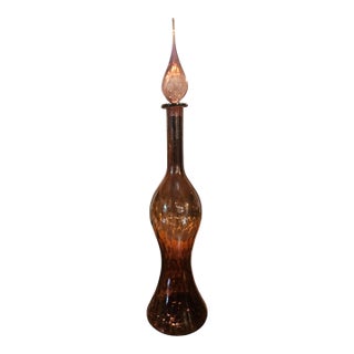 Vintage MCM Amethyst Glass Genie Bottle Decanter Italian Empoli Style With Flame Stopper For Sale
