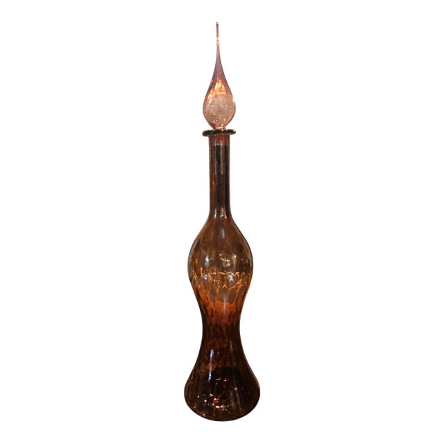 Vintage MCM Amethyst Glass Genie Bottle Decanter Italian Empoli Style With Flame Stopper For Sale