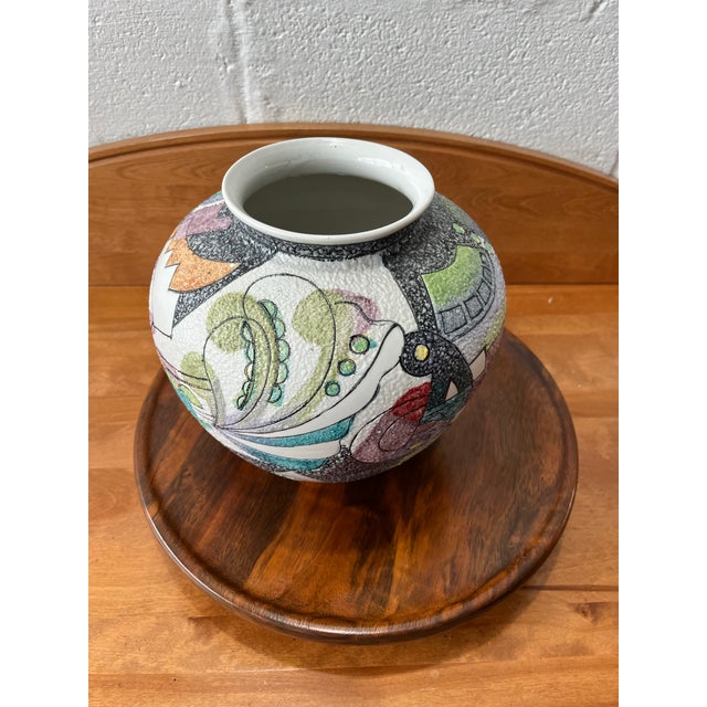 Postmodern Studio Pottery Vase, Textured Fat Lava Glaze Abstract Memphis Style For Sale - Image 4 of 11