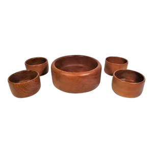 1960s Midcentury Hand Turned Teak Bowl Set 5 Piece