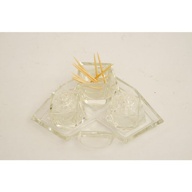 Art Deco glass Salt and pepper with toothpick holders vienna around 1920s. Original condition.