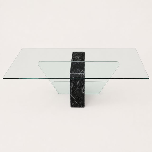 Glass Postmodern Geometric Glass and Marble Coffee Table, 1980s, Mid-Century For Sale - Image 7 of 10