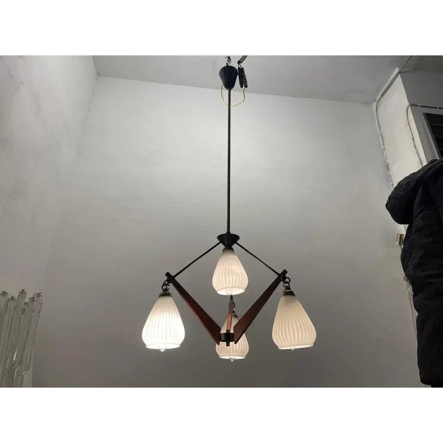 Vintage Opaline Glass Chandelier, 1950s For Sale - Image 9 of 10