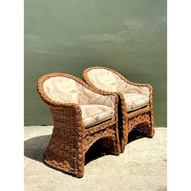 Late 20th Century Vintage Braided Rattan Armchairs - A Pair For Sale - Image 5 of 17