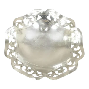 Vintage Victorian Scalloped Pierced Gallery Silver Plated Candy Trinket Dish