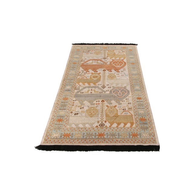 Rug & Kilim Handknotted Tiger Rug with Black Fringe, Cream, 4'x12' For Sale - Image 4 of 8