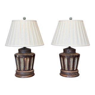 Pair of 19th Century Carved Wood Neoclassical Column Lamps For Sale