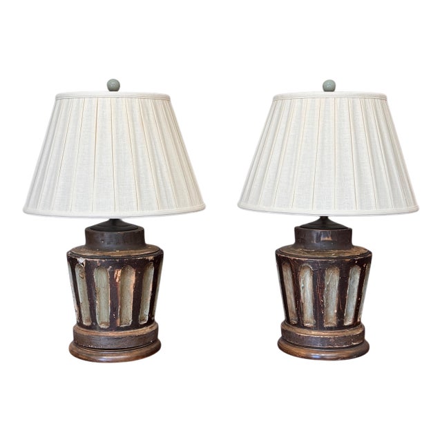 Pair of 19th Century Carved Wood Neoclassical Column Lamps For Sale
