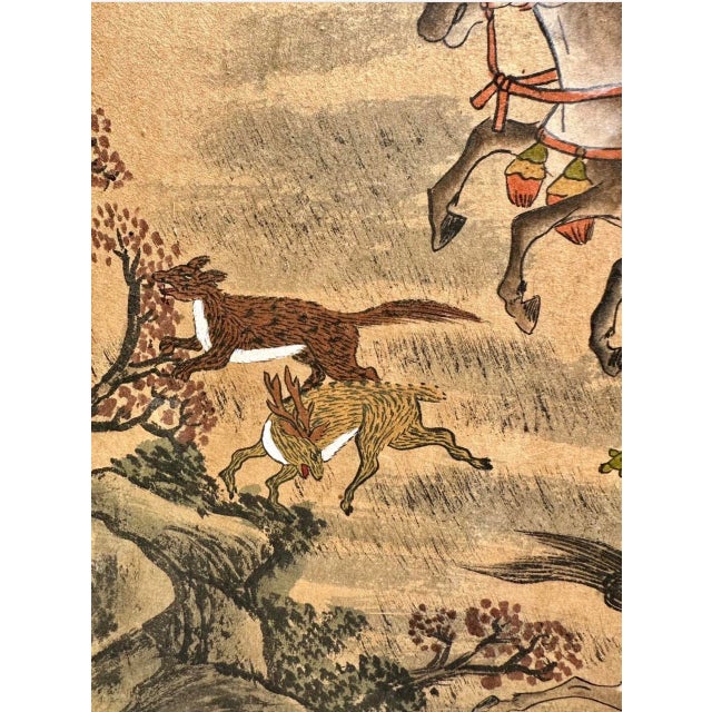 Korean Joseon Period Four-Panel Folding Screen With Tiger Hunt and Calligraphy, For Sale - Image 12 of 18
