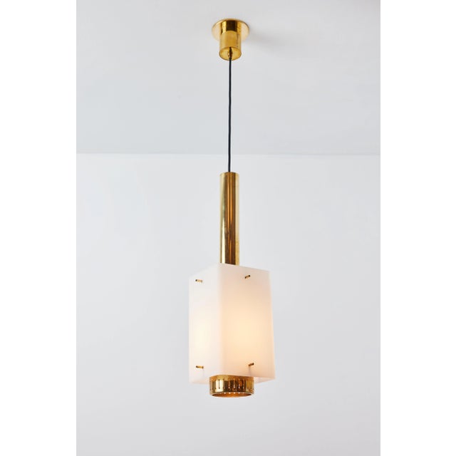 Large 1950s Stilnovo Model Brass and Glass Pendant With Original Yellow Label For Sale - Image 12 of 13