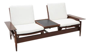 Sofa in Wood and White Bouclé by Mario Franchioni for Framar, 1960s