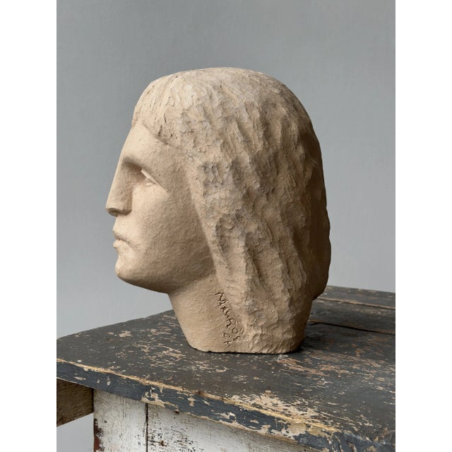 Sand Vintage Folk Art Large-Scale Terracotta Head, Circa 1970s For Sale - Image 8 of 13