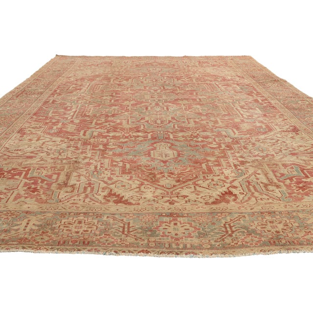 Rustic Antique Persian Heriz Rug, 08'05 X 12'01 For Sale - Image 3 of 10